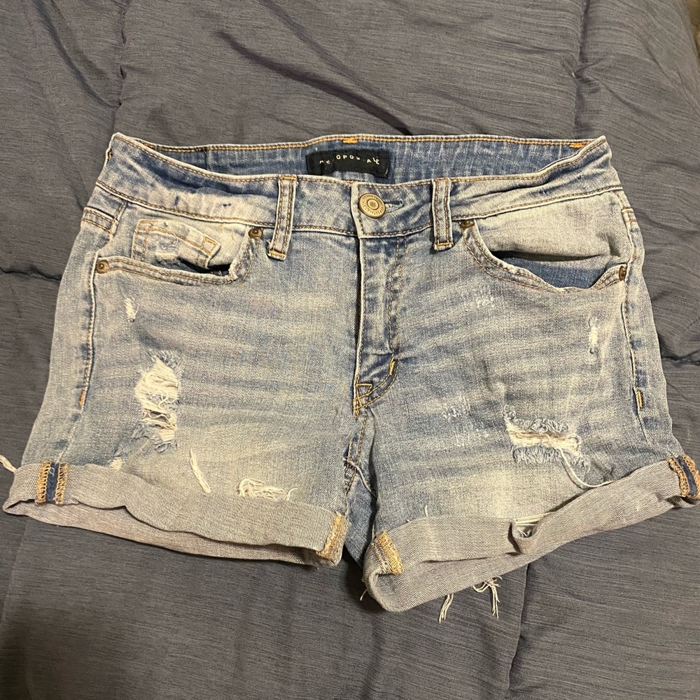 Aeropostale Light Wash w/Rips Midi Jean Shorts